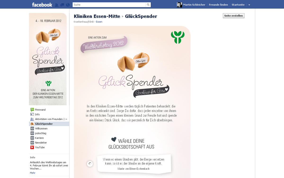 Facebook-Aktion „GlückSpender – Cookies for Care“