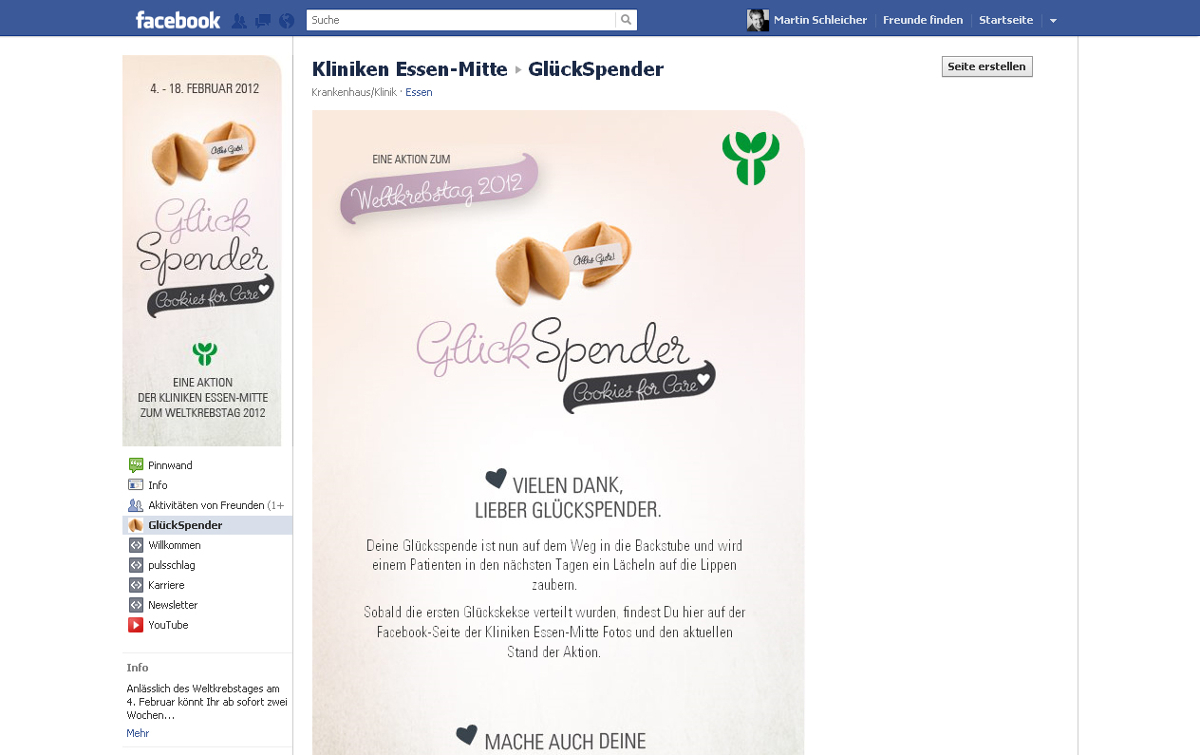 Facebook-Aktion „GlückSpender – Cookies for Care“