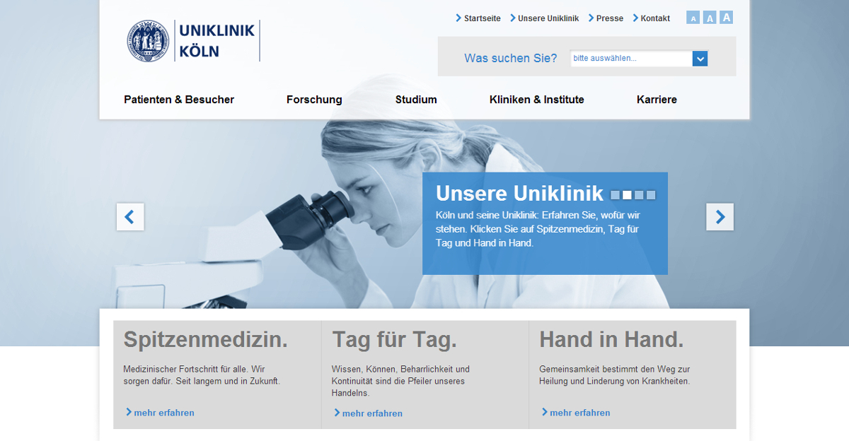 Bester Relaunch einer Klinik-Website 2013: Uniklinik Köln